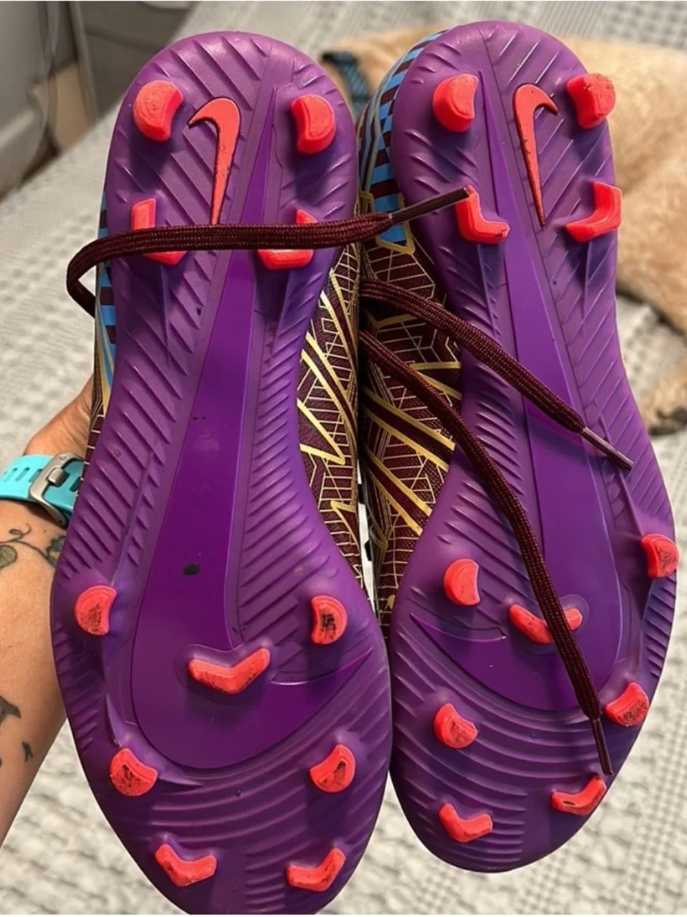 Nike Maroon and Gold Mercurial Youth Soccer Cleats